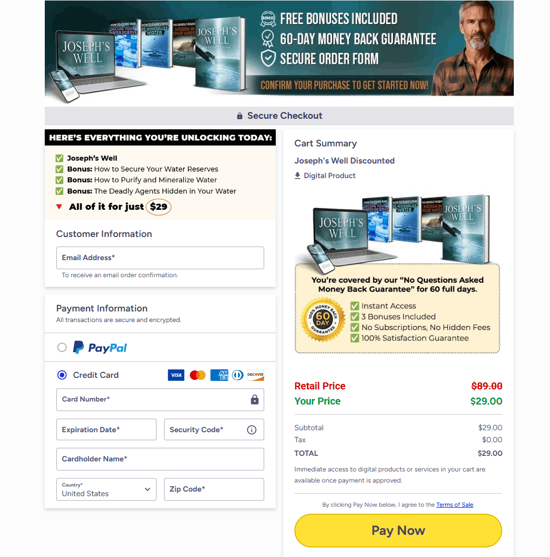 Joseph's Well checkout page
